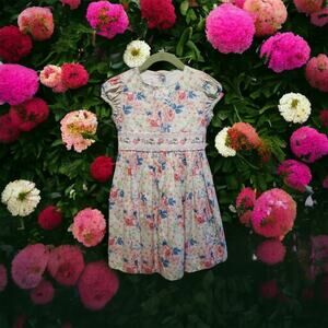 Bonnie Jean Girl's Dress Size 5 Pink Blue Embroidered Flowers‎ Smocked Waistband